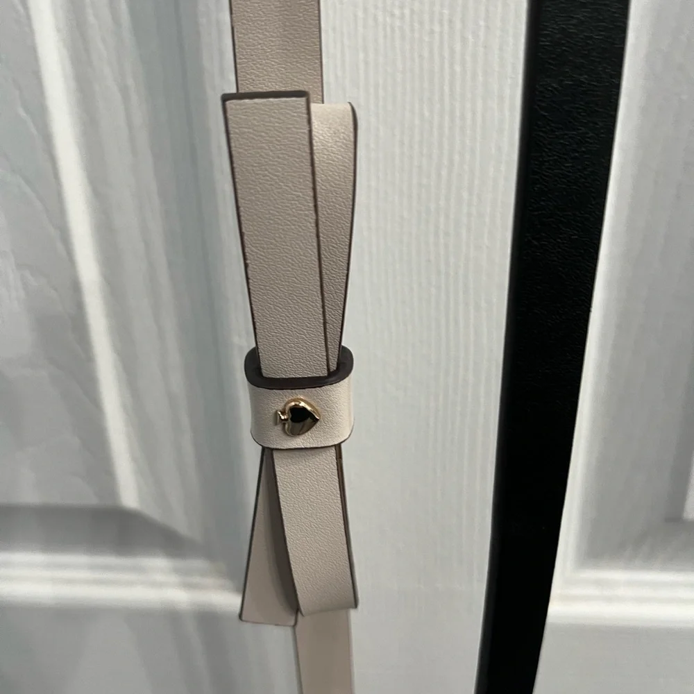 Kate Spade 2 Leather Belts New Cream black thin Belts Bow Logo XL 42 in